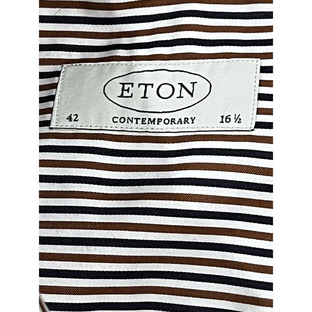 Erin Men's Striped Dress Shirt Size 16.5x42 Blue And Burnt Orange - Picture 5 of 6